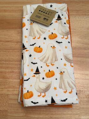 Casaba spooky goose  Halloween White & Orange kitchen towel set of 3